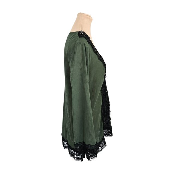 Dixxon NWT Green Black Lace Detail Beach Coverup Layering Sz S/M - Picture 6 of 12